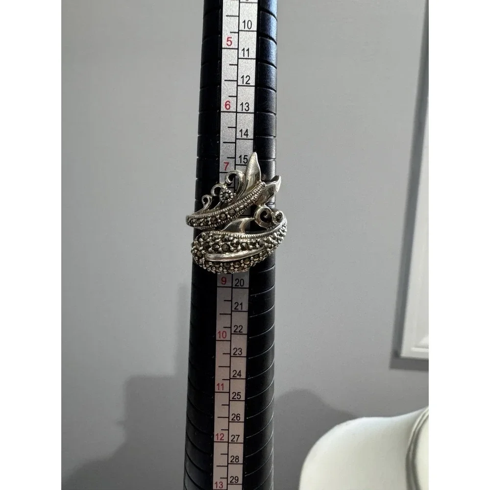 Sterling‎ Silver Marcasite Studded Dolphin Wrap Around Band Ring 925 Sz 8